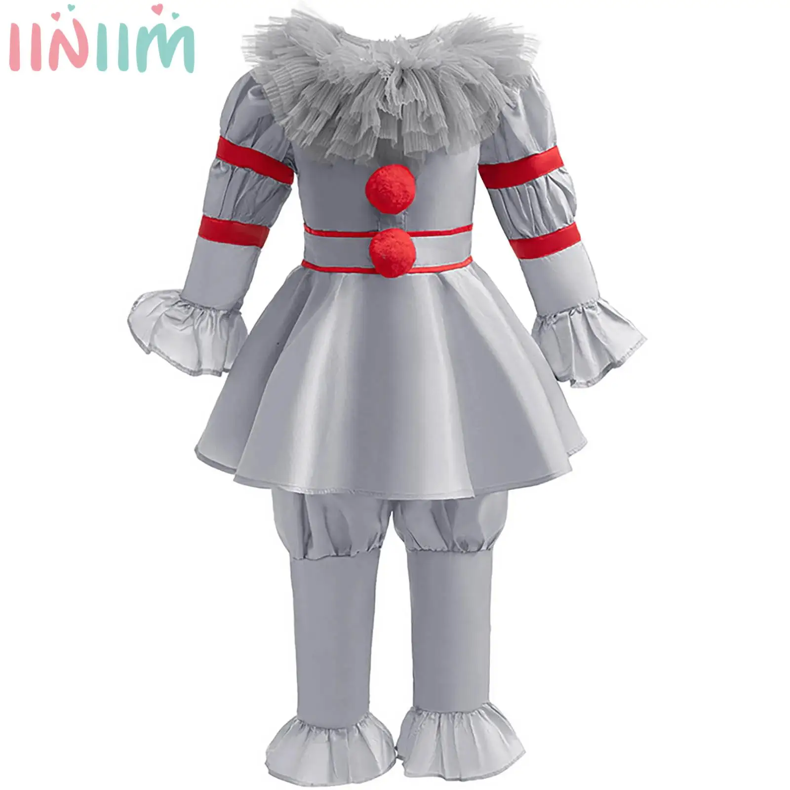 

Kids Boys Girls Scary Clown Cosplay Costume Ruffled Collar Long Sleeve Horror Clown Top and Pants Set for Halloween Theme Party