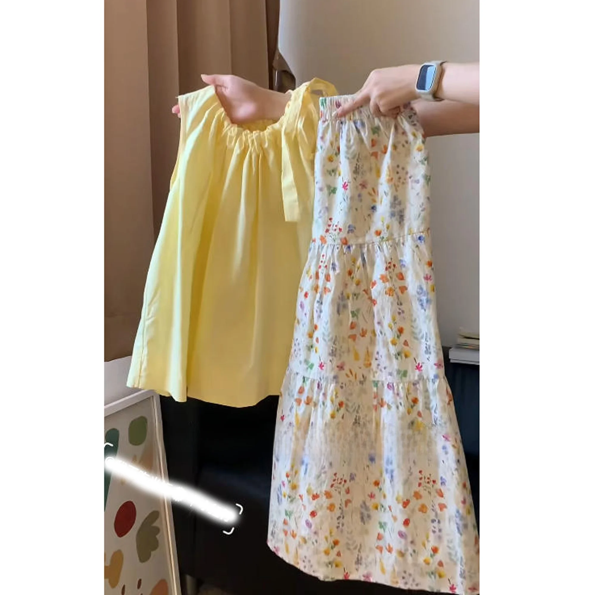 

Summer New High Waist A-Line Midi Skirt Women's Floral Print Elastic Waist Loose Fit Casual Versatile Half-length Skirt