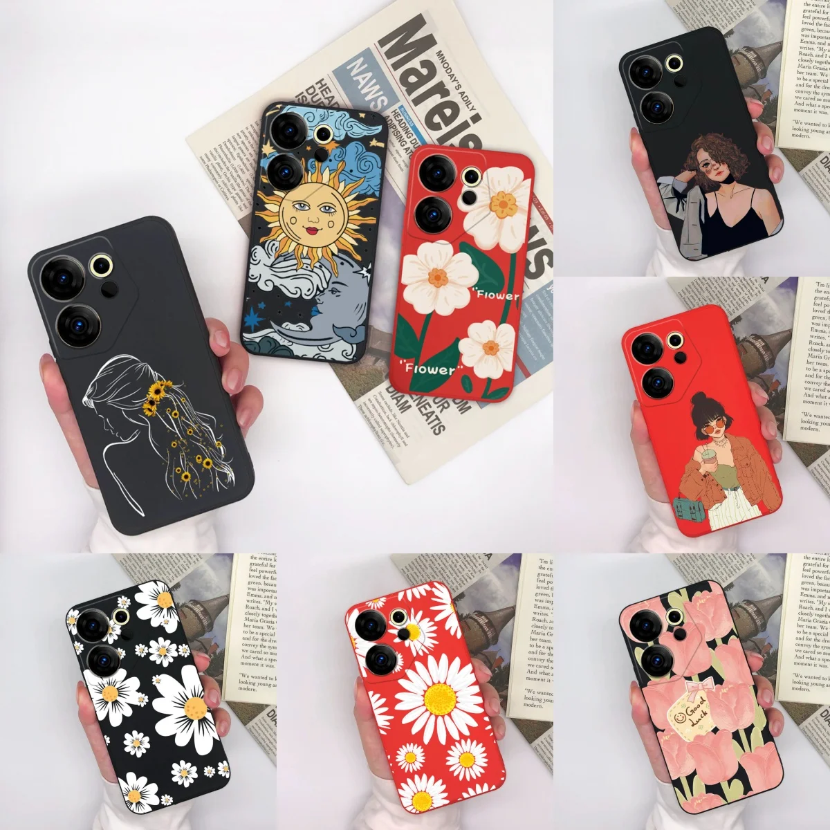 For Tecno Camon 20 Pro Premier 4G 5G Phone Case Pretty Flower Soft Silicone Back Cover For TecnoCamon20 20Pro 20Premier Fundas