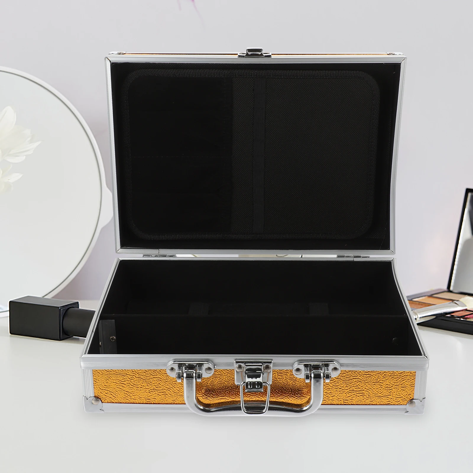 

Aluminum Case Instrument Storage Box Briefcase Compartments Toolboxes Durable Portable Handheld Silver Metal Briefcase