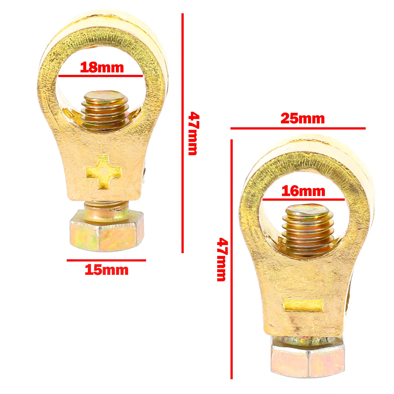 2PCS Battery Connection Pile Head Pure Copper Battery Clip Battery Connection Screw Diameter 10mm Inner Diameter 16-18mm