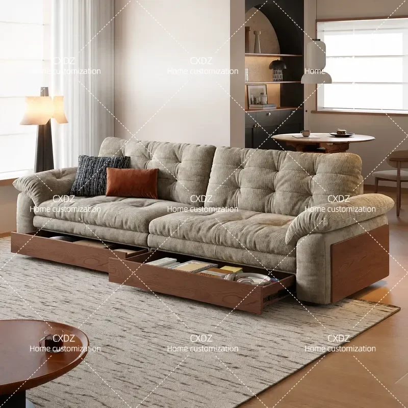 Small Apartment Living Room Sofa Antique Style Removable Washable Chenille Fabric Couch with Drawer Storage for Household Use