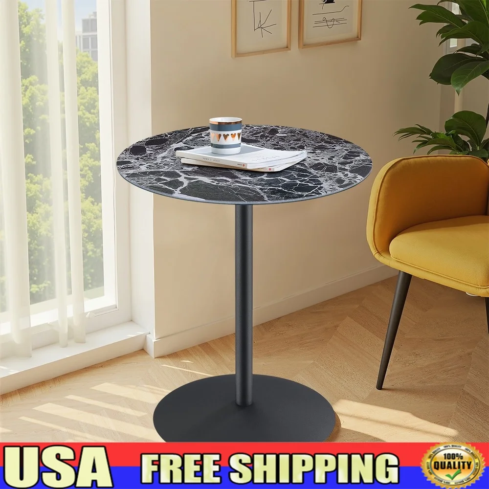 

Small Round Tulip Table Marble Glass Top Steel Base Indoor Use Seats 2 Versatile Conference Gaming Table Easy Clean