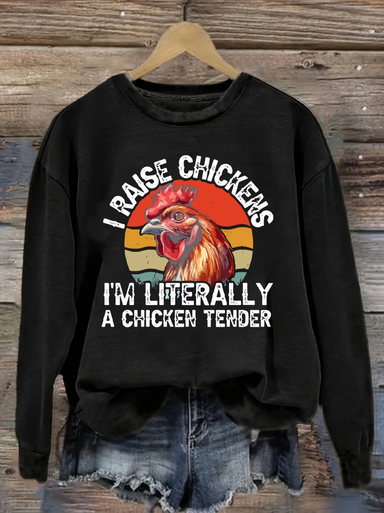 Women's Casual Long Sleeve Crew Neck T-Shirt I Raise Chickens Chicken Tender Design, Round Neck Women's Clothing, Machine Washable, Slightly Elastic, Loose Fit, Spring Autumn Winter Women's T-Shirt, Halloween Costume Outfit