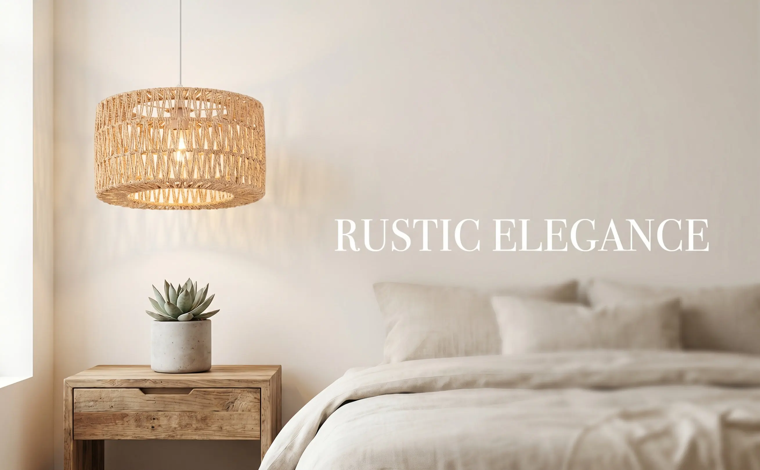 Straw Rope Woven Lampshade for Ceiling Pendant Light – Rustic Natural Home Hotel Decor, Warm Ambient Lighting