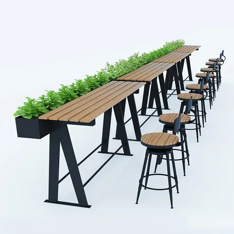 Plastic wood flower box Outdoor wrought iron trough  fence Long strip  pot Restaurant Cafe Screen partition decoration