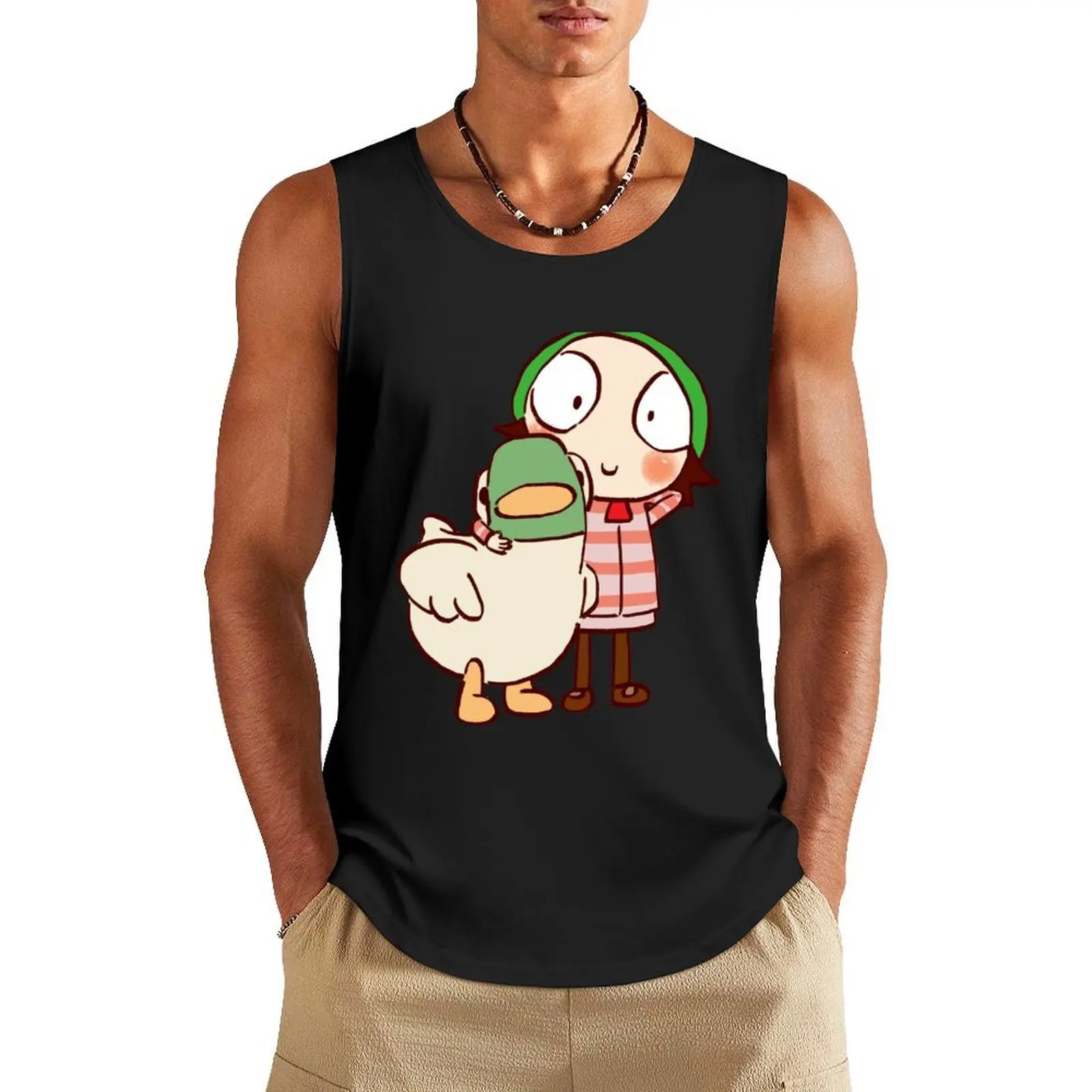 

I draw sarah and duck #1 / children's cartoon Tank Top plain t-shirt Sleeveless men