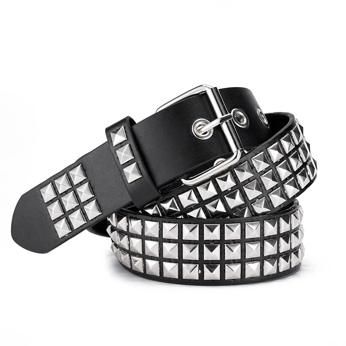 Mixed Star Pyramid Rivet PU Belt Gothic Y2K Punk Unisex Waistband Eye-catching Decorative Waist Strap for Concert Cosplay