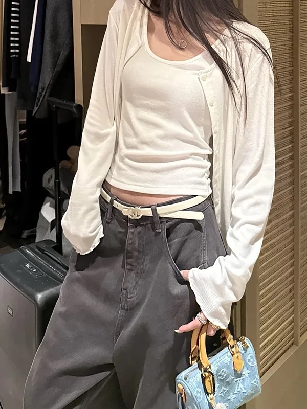 Dames Amerikaanse stijl grijze gebogen mesjeans hoog getailleerde wijde pijpen losse pasvorm afslankende bananenvloerbroek roerbakken ambachtelijke denim