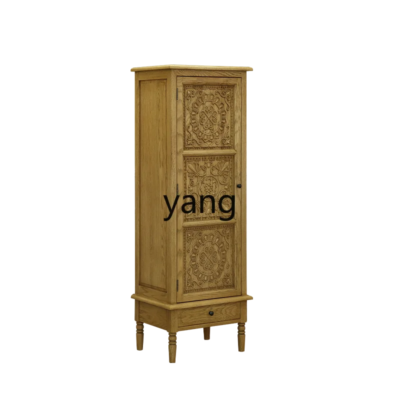 

LTT American rural pastoral retro style solid wood carving flower TV side cabinet style bucket cabinet locker