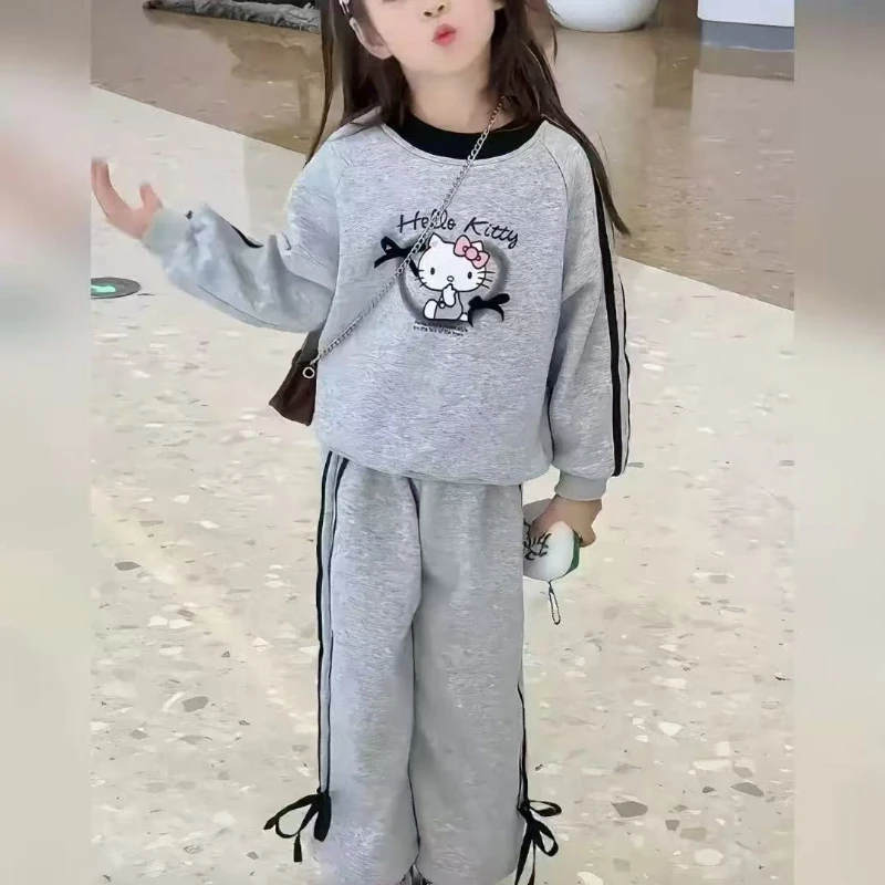 طفلة الملابس مجموعة الخريف طفل مرحبا كيتي بلوزات البلوز القوس بلوزات وسراويل مخططة 2 قطعة دعوى الأطفال رياضية وتتسابق