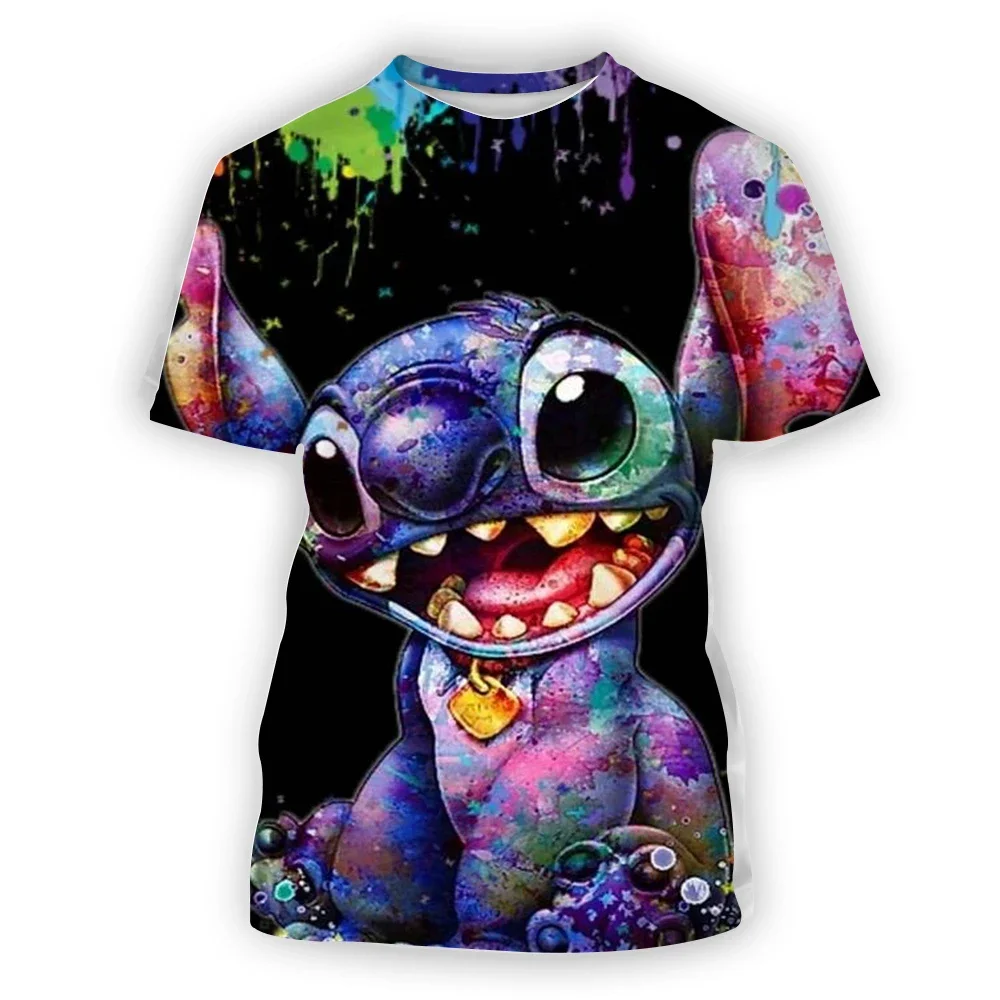 

2025 New Disney Anime Lilo Stitch Children's 3D Printed T-shirts Men's and Women's Street Casual Tops Summer Outdoor Sports Shor