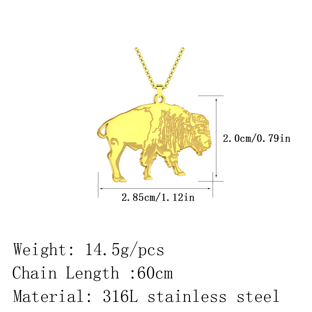 Kinitial Stainless Steel Bison Ornament Great Plains Giant Buffalo Bison Pendant Necklace For Men Women