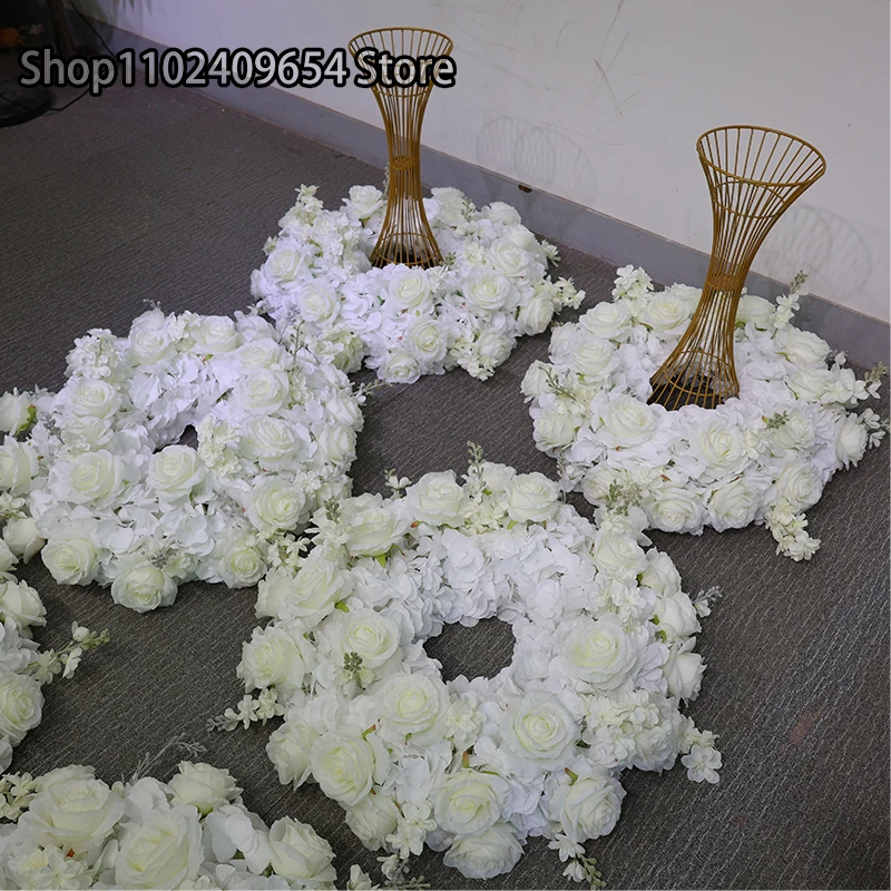 40 سنتيمتر 60 سنتيمتر زهرة إكليل الزفاف الجدول محور الشمعدان ديكو جارلاند تاج الأبيض الوردي الأخضر ورقة ترتيب الأزهار الدعائم #3