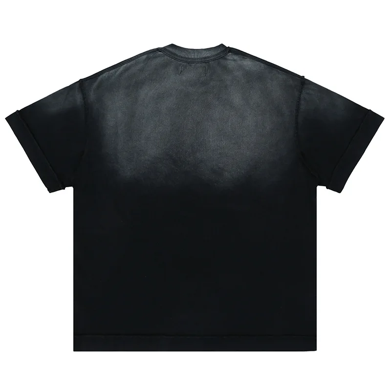 Summer Men T Shirts Heavy Washed 1:1 Women Unisex Retro Casual  Cotton Tee Gradient T shirt