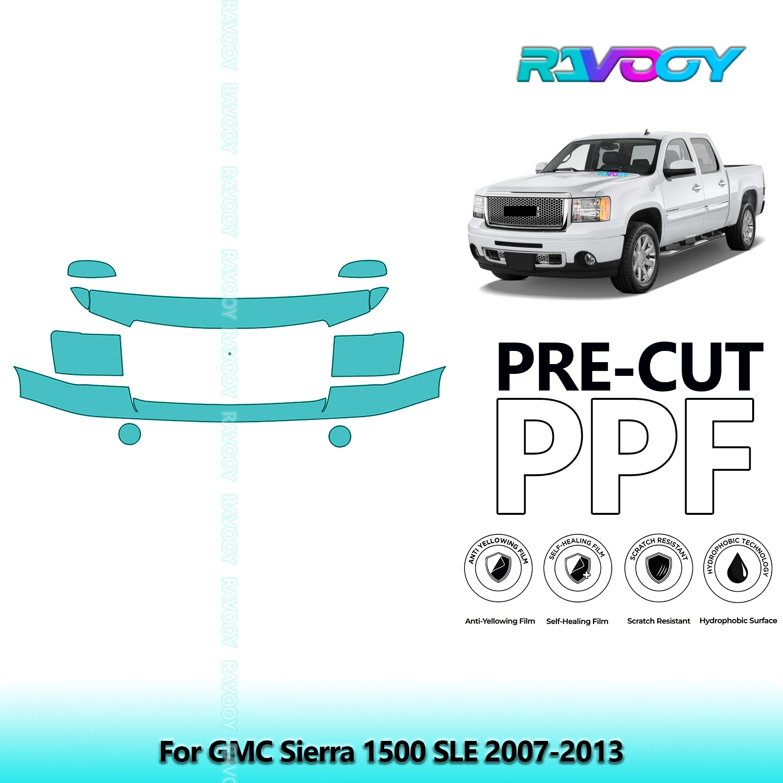 

8.5Mil Precut Paint Protection Film PPF Clear Bra Front Kit For GMC Sierra 1500 SLE 2007-2013