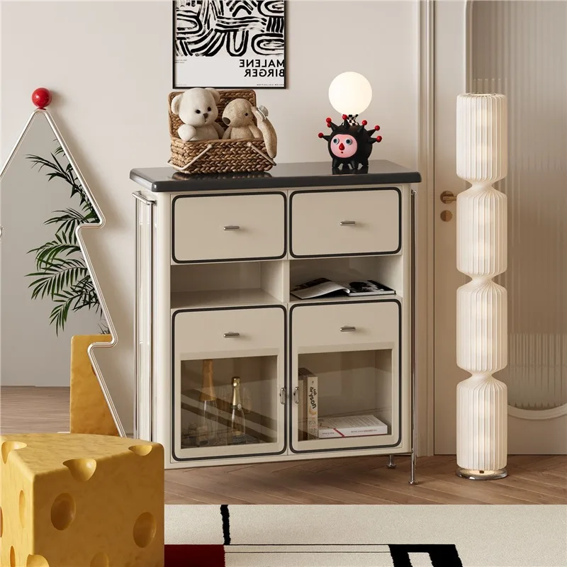 Cream Bauhaus style bucket cabinet line artist household living room decorative cabinet wall storage cabinet