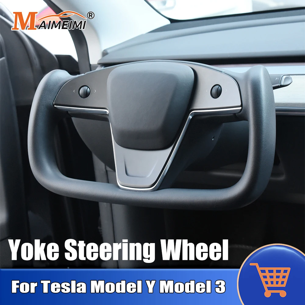 

Yoke Steering Wheel For Tesla Model Y 3 2019 2020 2021 2022 2023 Heating Black Nappa Suede Car Accessories Racing Car Handle