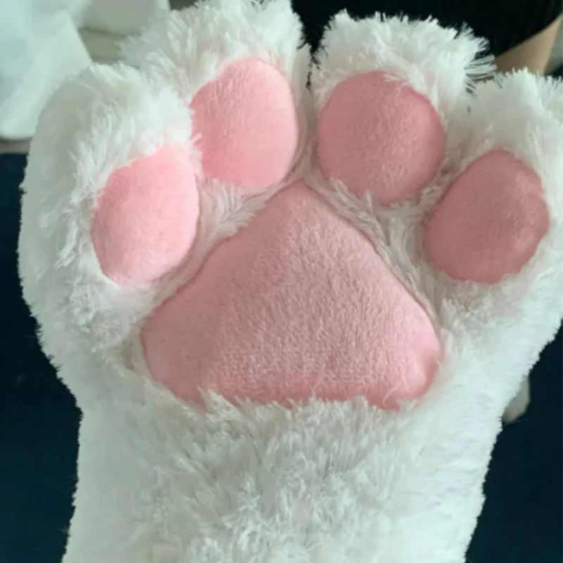 Kawaii Cat Claw Paw Plush Gloves Women Winter Warm Short Fingerless Gloves Fluffy Bear Cat Mittens Costume Half Finger Mittens