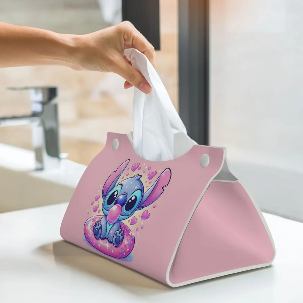 Custom Stitch Tissue Box Cover PU Leather Rectangular Comedy Cartoon Facial Tissue Box Holder for Bathroom Car