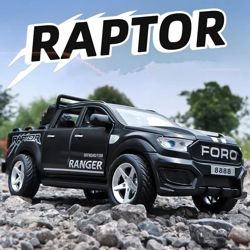 1:32 Ford Raptor F150 F350Alloy Pickup Car Model Diecast Metal Toy Off-road Vehicles Model Simulation Sound and Light Gift