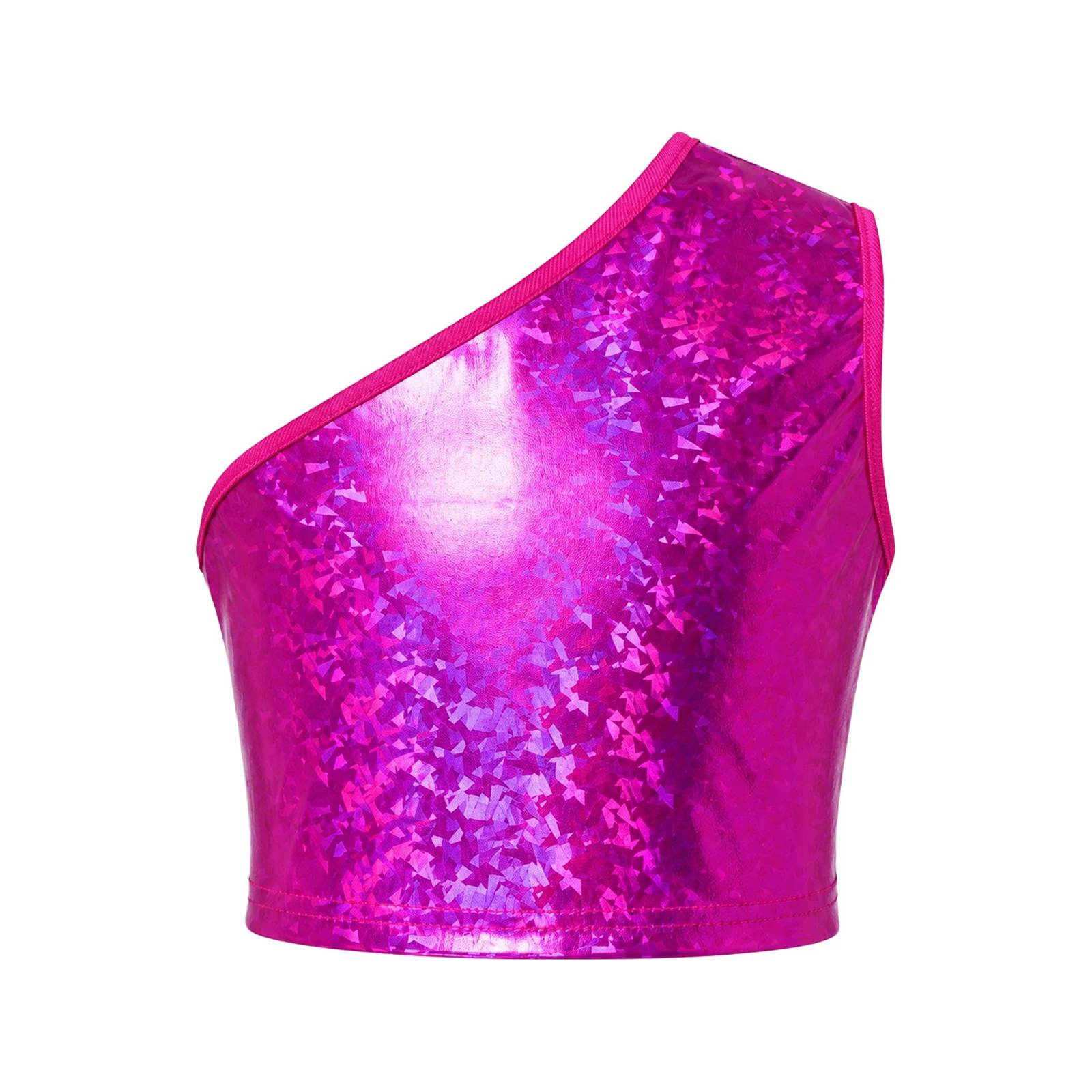 Kinder Jungen Ärmelloses Glänzendes Crop-Top Mädchen Hip-Hop Jazz-Tanz-Oberteil Einschultriges Metallic-Crop-Top Jazz-Tanz-Auftrittskostüm – Detail 16