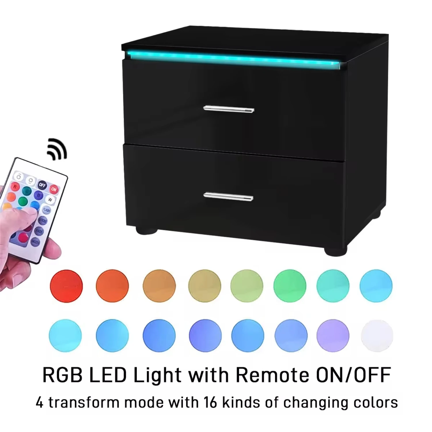 Modern Night Tables High Gloss Light Nightstand with 2 Drawer 20 Modes RGB Bedside Table Bedroom Bedside Cabinet