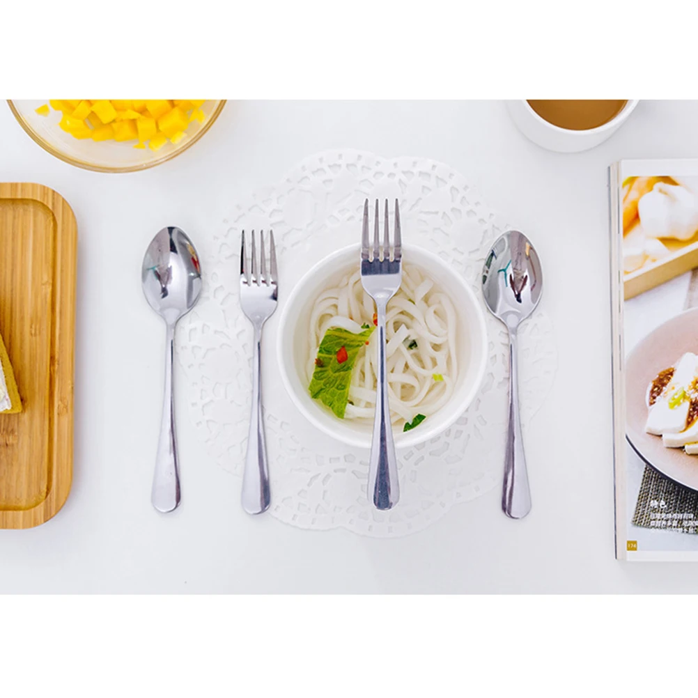 

6 Pcs 's Soup Spoon Fork Long Handle Set s Utensils Metal Silverware Tableware Stainless Steel