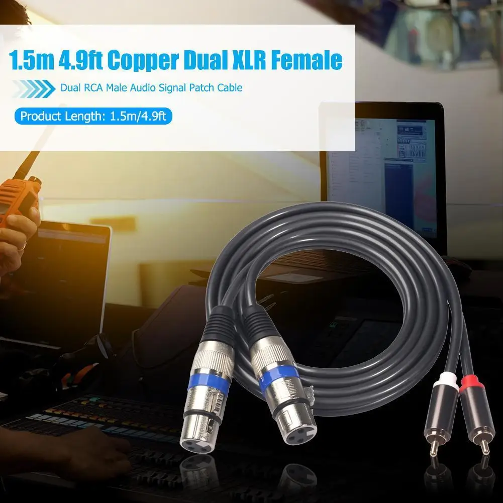 1.5m 2XLR to 2RCA Female to Male Audio Cable Wire for Microphone Mixer Amplifier