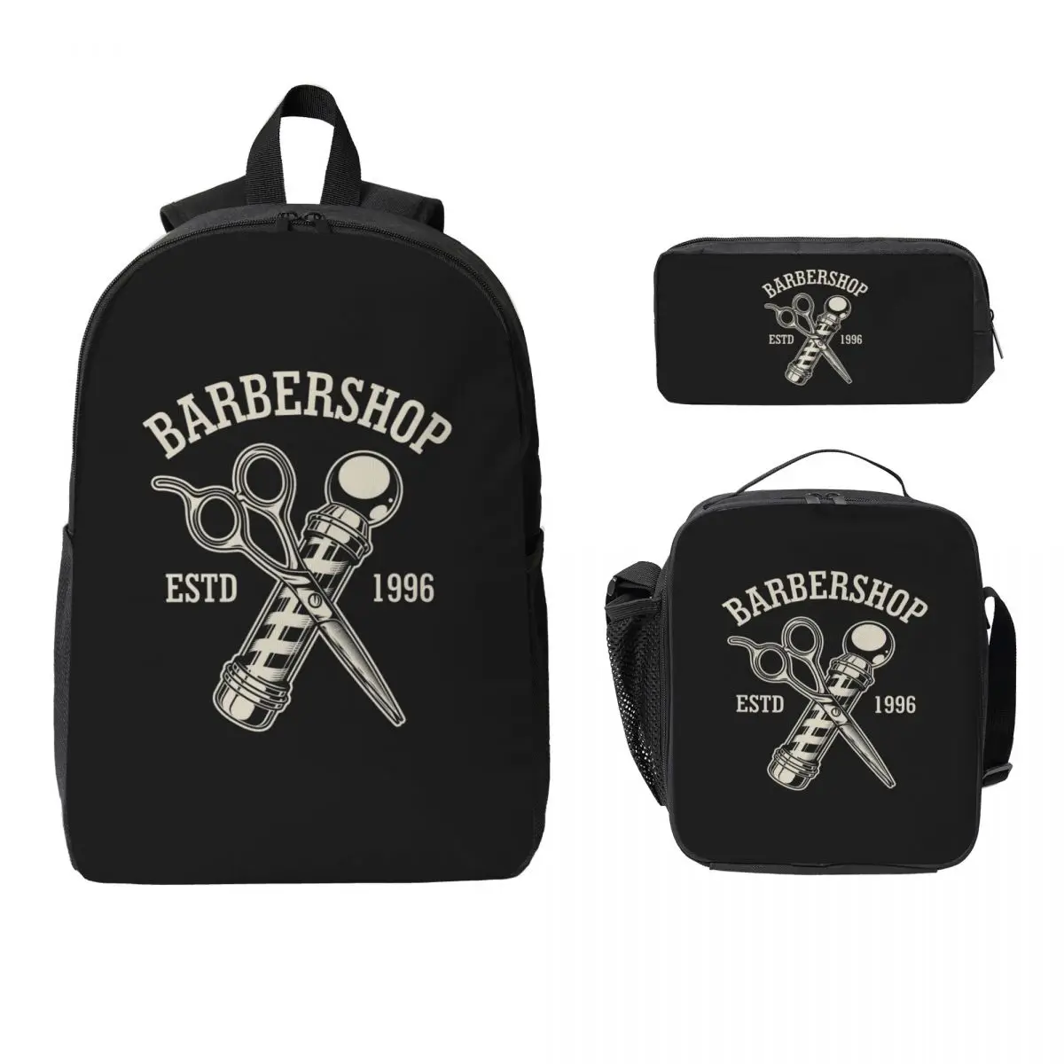 Barber Shop Sign Backpack Student BookBag School Bag Computer Shoulder Bags 3ps Insulated Lunch Bag Pencil Case