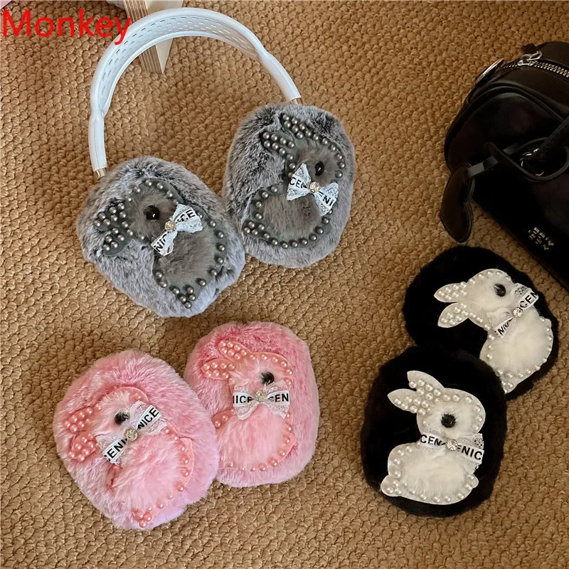 Luxury Cute Plush Rabbit Protective Cover For Airpods Max Earphone Case Warm Soft Silicon for Apple Air Pods Max Headphone Cases