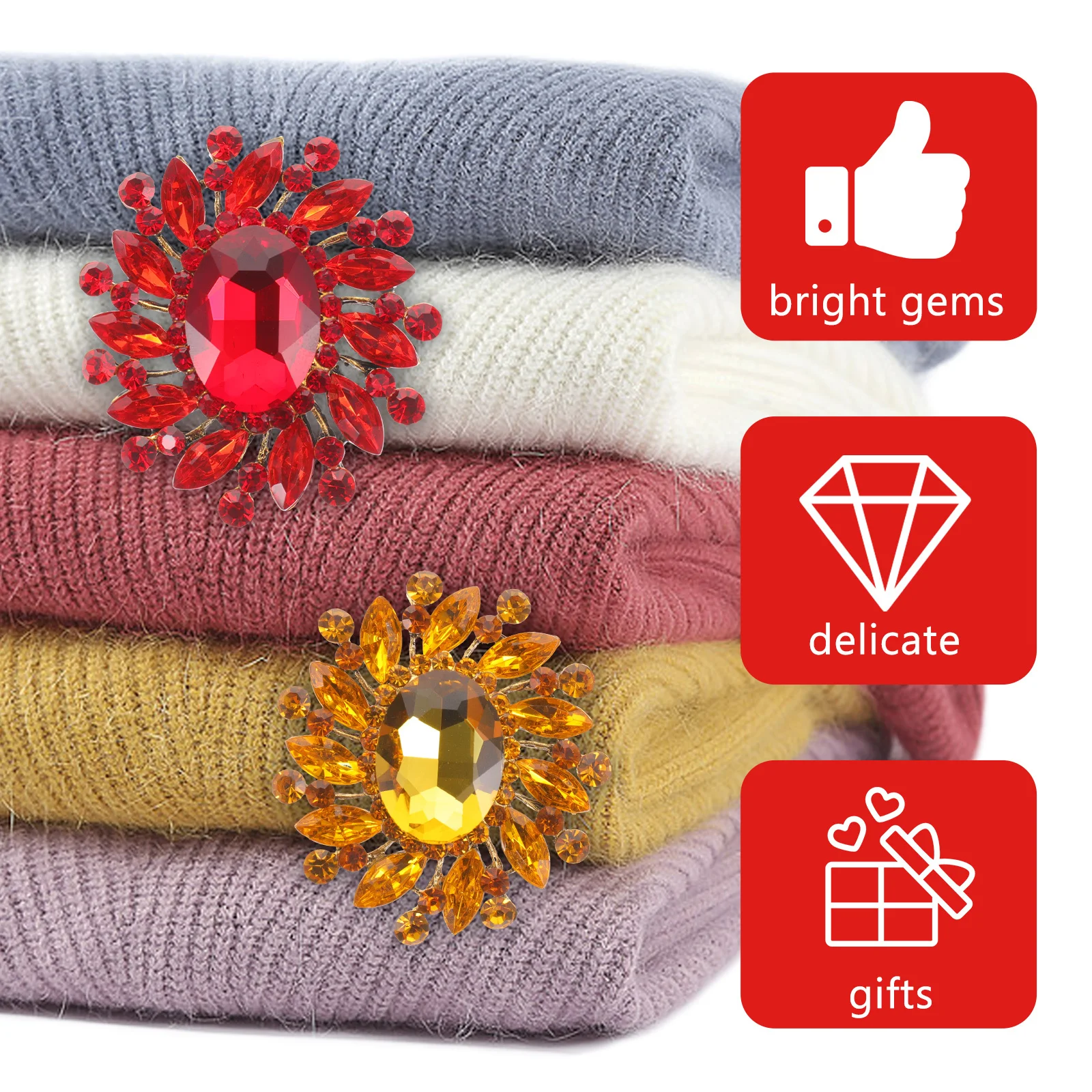 

4pcs Colorful Crystal Brooch For Women Vintage Flower Alloy Pin Fashion Jewelry Clothes Decoration Wedding Party Accessory