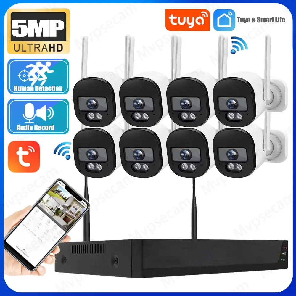

Tuya 8CH 5MP Wireless WiFi Security System–Outdoor IP CCTV Camera Kit with Color Night Vision, AI Detection & Audio Recording