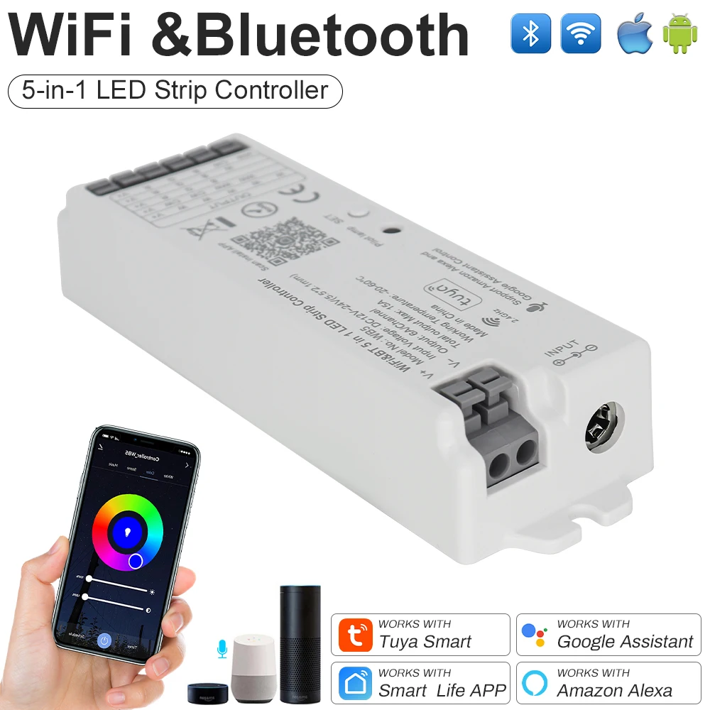 Wifi Alexa głos 5 w 1 kontroler asystent Google Zigbee RGB RGBW ct Smart Dimmer BT pasek światła LED IOS Android Tuya 12V 24V