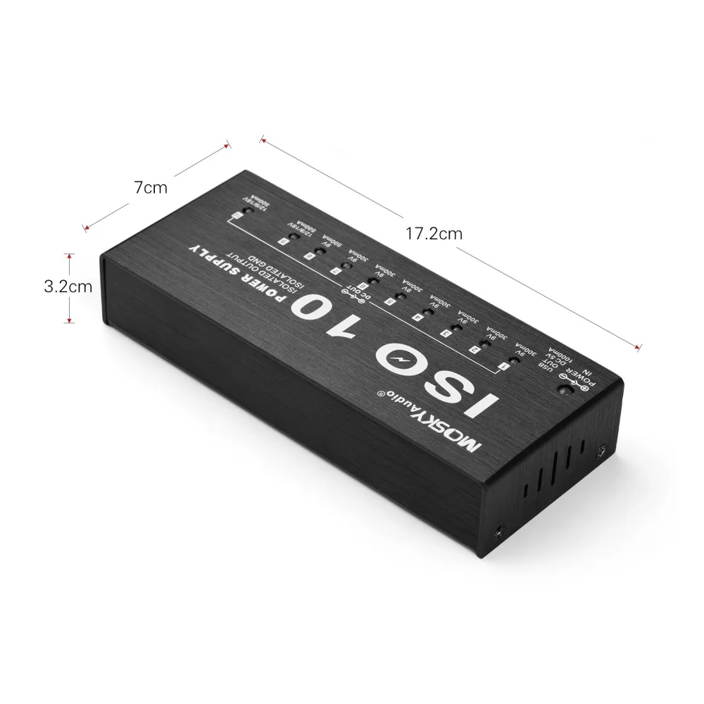 MOSKYAudio ISO-10 Portable Guitar Effect Power Supply Station 10 Isolated DC Outputs & 1 5V USB Output for 9V 12V 18V Effects