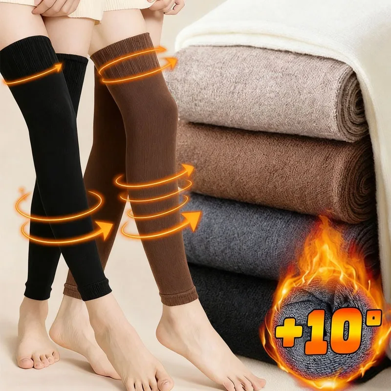 Inverno quente malha sobre o joelho meias engrossar perna alta capa feminina elástica sobre o joelho meia almofada forro proteção contra tempo frio