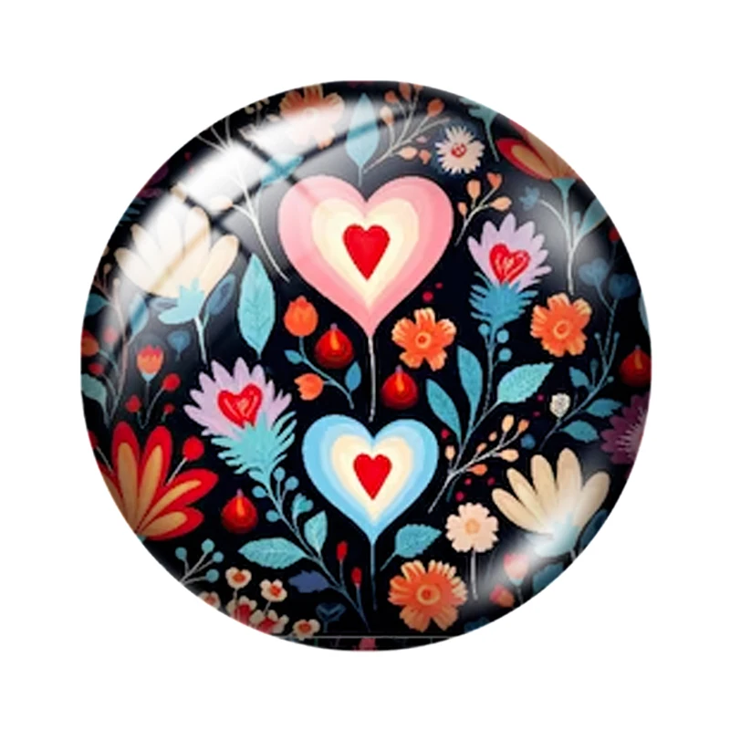 Hearts and Flowers 10pcs 12mm/16mm/18mm Round Photo Glass Cabochon Demo Flat Back Making findings