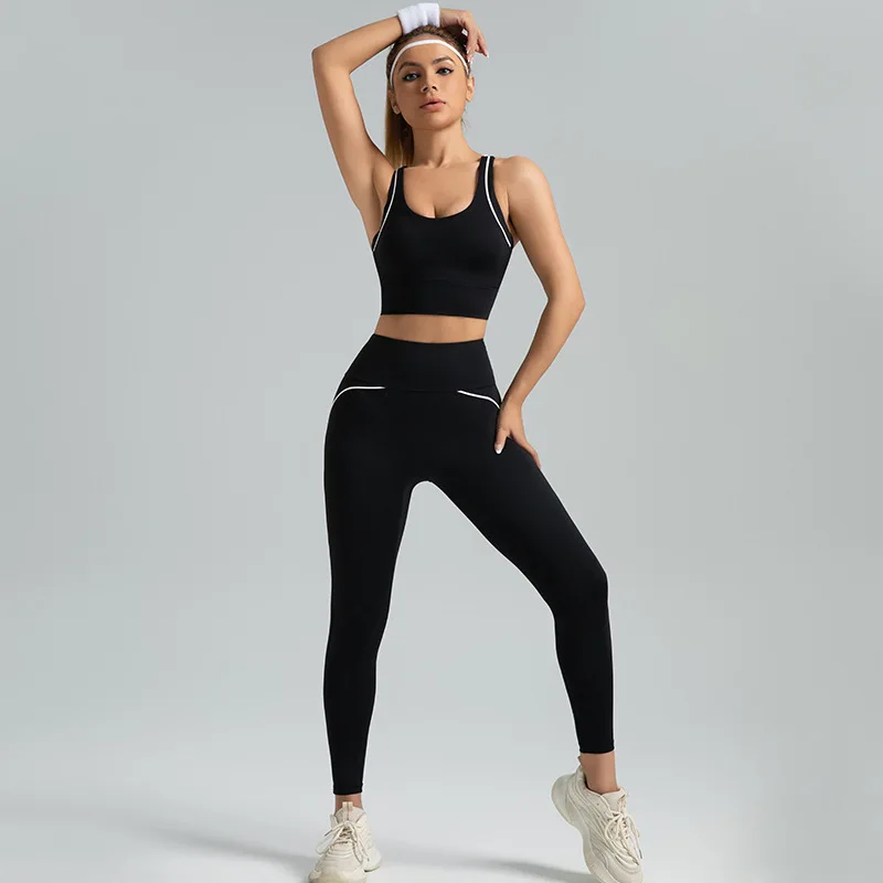 New Women's 2pcs Yoga Set Yoga Clothes High Waist Strap Cross High-elasticity Yoga Sports Bra Fitness Wear Set Women's Tracksuit