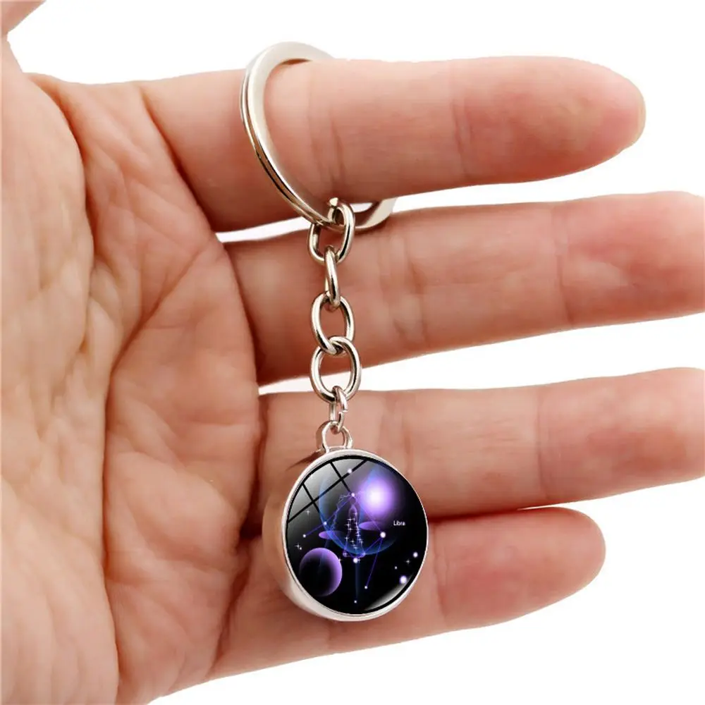 Leo Libra Scorpio 12 Constellation Keychain Glass Ball Pendant Zodiac Sign Keychain Car Key Rings Men Women Birthday Gifts