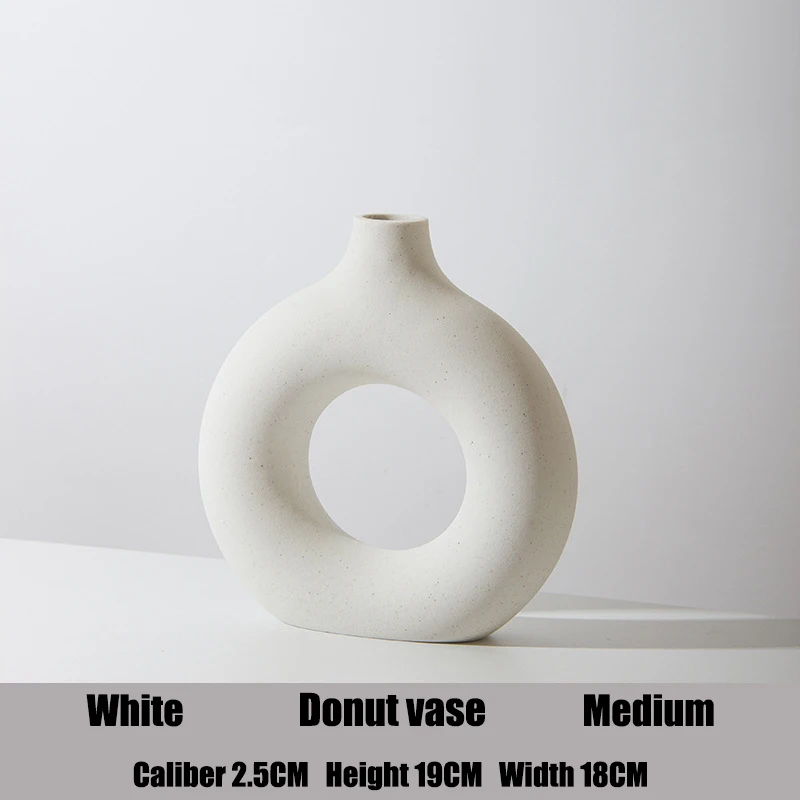 Nordic Circular Hollow Ceramic Vase Donuts Flower Pot Home Decoration Accessories Office Desktop Living Room Interior Decor Gift