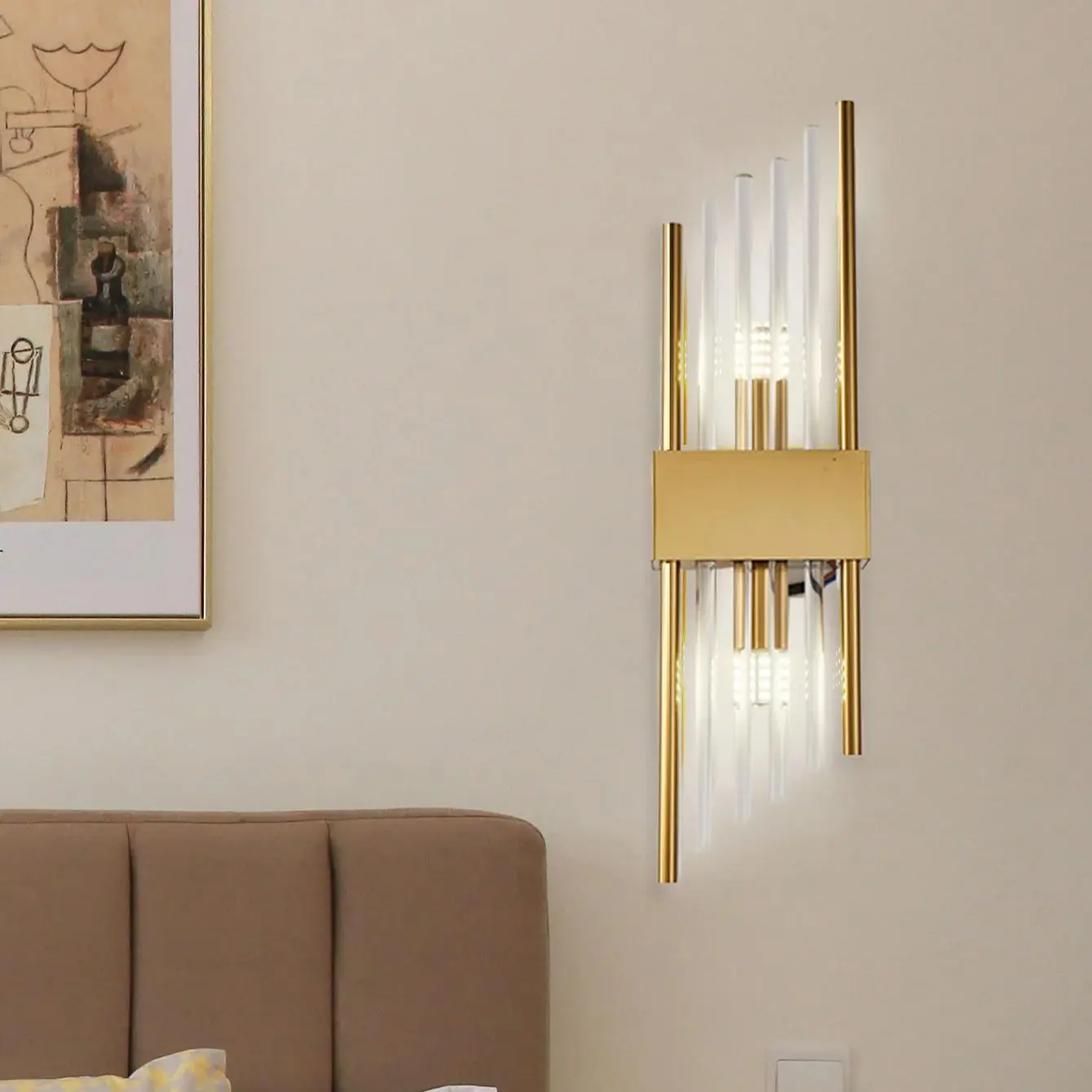 

Premium Glass Brass Wall Lamp 110-240V 3 Color Temperature LED Neutral Light Crystal Lustre for Hotel Bedroom Suite