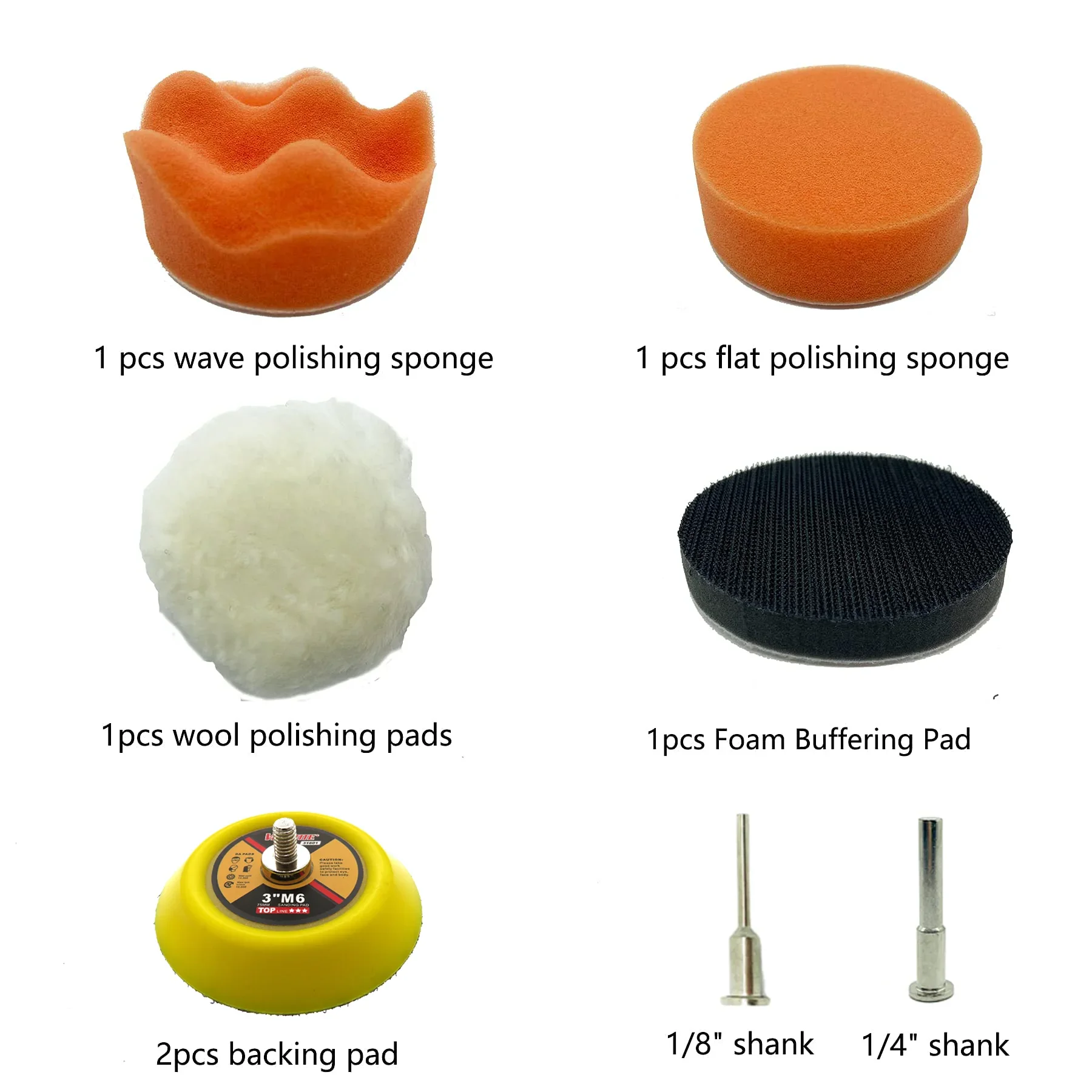 3 Inch Sandpaper Kit 128 Pcs Abrasive Wet Dry Sander Sheets with Shank Backer Plate and Soft Foam Buffering Pad Grinding Sponge