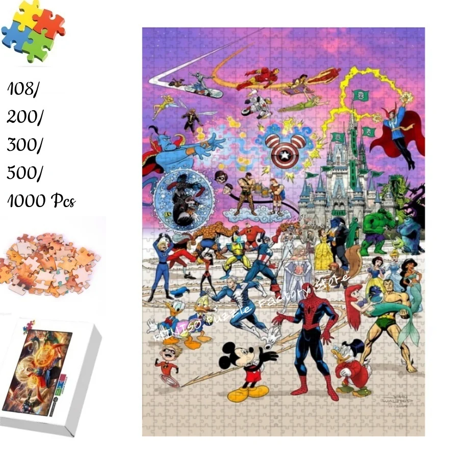 

Puzzles Disney Figures Large Collection Wooden Jigsaw Puzzle 108/200/300/500/1000 Pcs for Adults Kids Toys High Difficulty Game