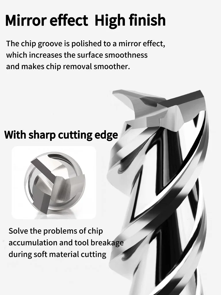Imagem -02 - Cortador de Fresagem de Carboneto Sólido de Alto Desempenho Flautas Moinho de Fim Quadrado Plano Cnc Usinagem Espelho Efeito Ferramentas Hrc58 Alumínio