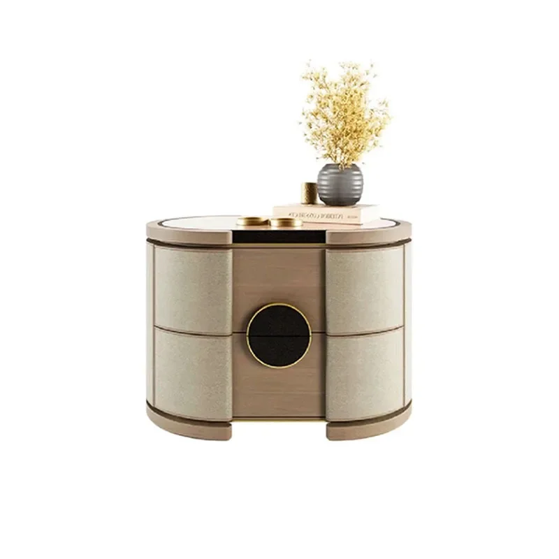 

Italian bedside table light luxury high-end master bedroom creative solid wood storage cabinet high-end bedroom marble bedside