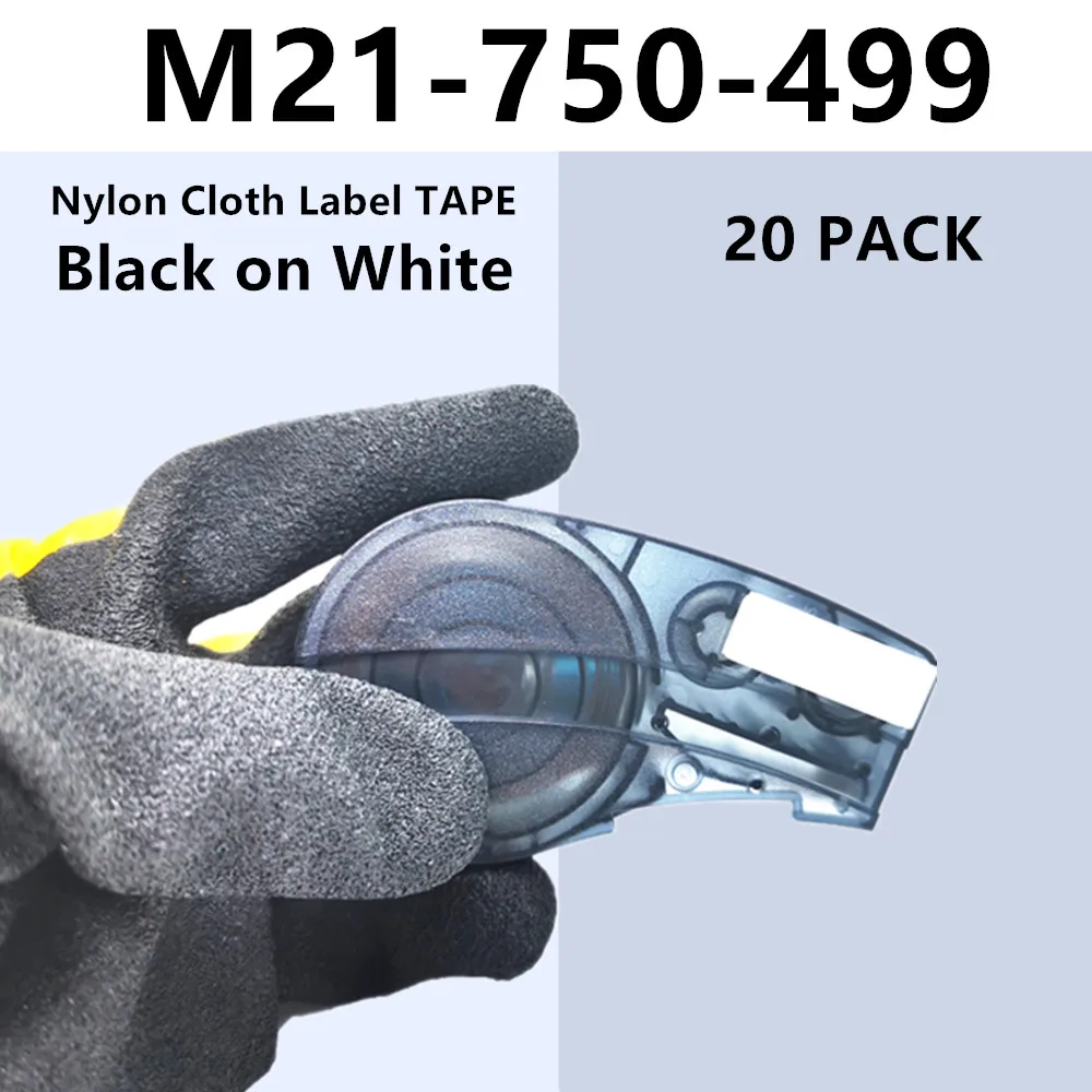 10·20 packs M21-750-499 Cartridge, 3/4 inches Labels Tape,Black on White Nylon Cloth Film Compatible with Portable Label Printer