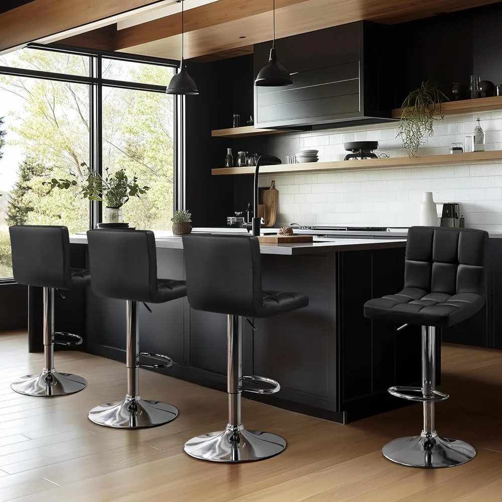 PU Leather Swivel Barstools, Height Adjustable Counter Chairs, Modern Stools with Back for Bar Kitchen Island Dining Room