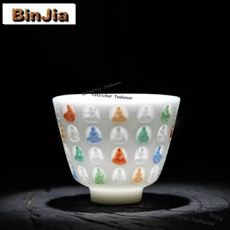 110ml Jade Porcelain Handmade Master Cup Household Hand-painted Relief Thousand Buddha Teacup Vintage Water Jug Teaware Gifts