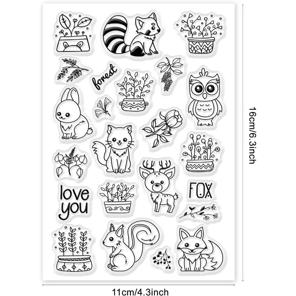 Lovely Animals Plant Clear Stamps Silicone Stamp Transparent Stamp for Card Making Decoration and DIY Scrapbooking