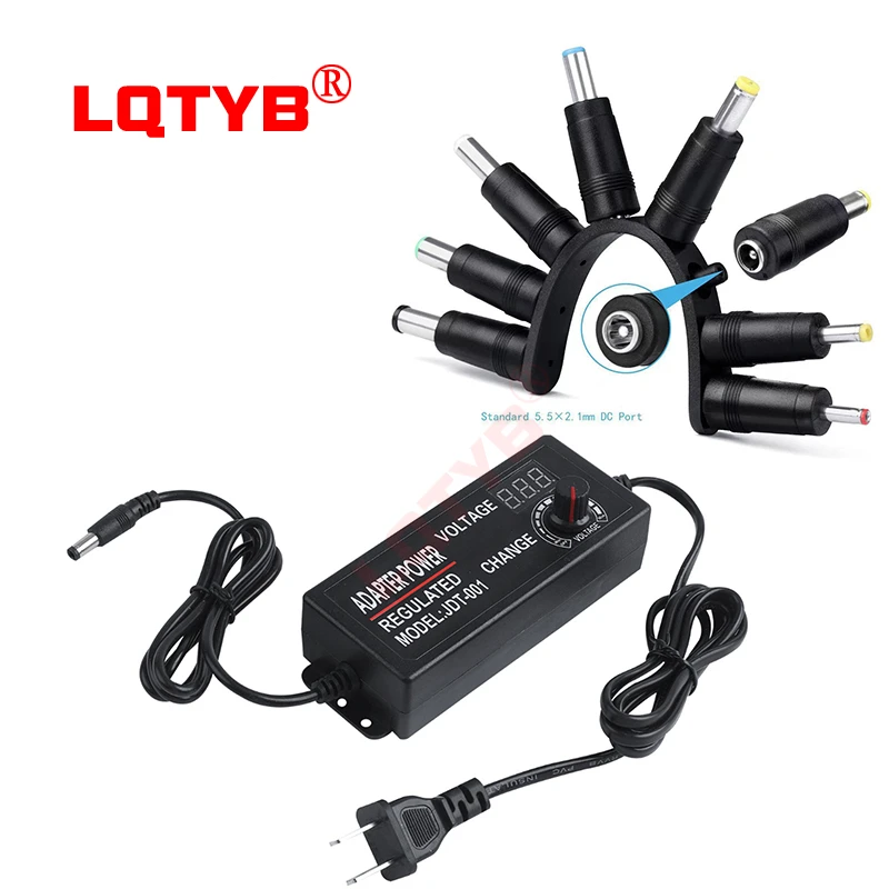 Switching power supply adjustable AC 110V 220V to DC 3v 5v 9V12V 24V 2A 3A 5A LED adapter, 8 plugs DC male and female head